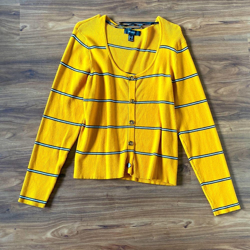 F21 Long Sleeve Midi Crop Stripe Shirt